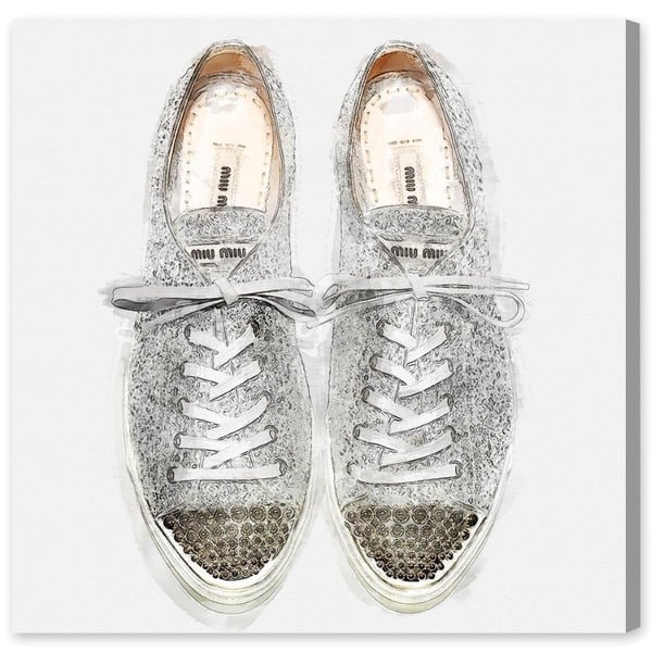 Oliver Gal 'Glitter Sneakers' Fashion and Glam Wall Art Canvas Print - Gray, Gray - 20 x 20