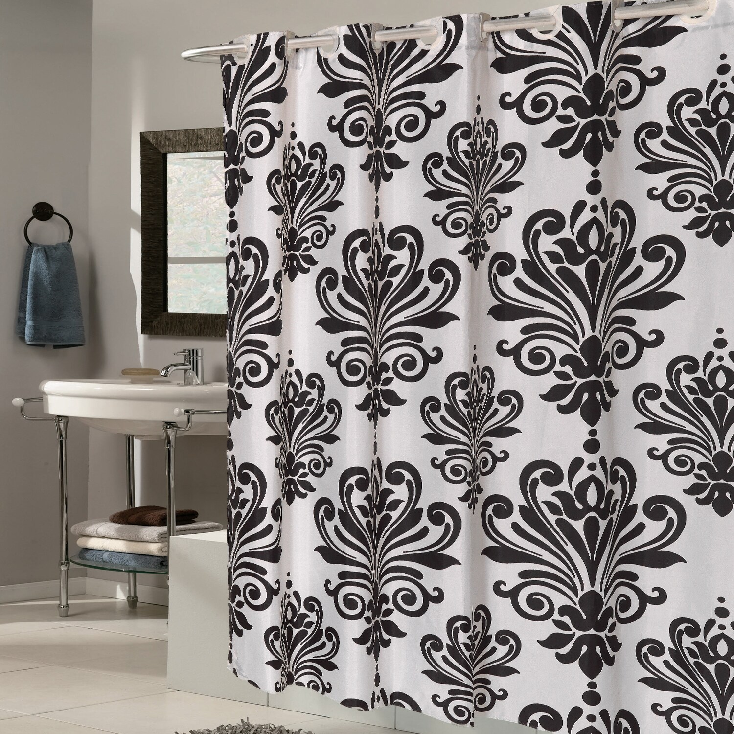 Shop Ez On Fleur De Lis Fabric Shower Curtain Liner With Built In