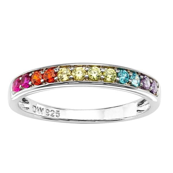 Shop Sterling Silver Multi-Color Cubic Zirconia Ring - On Sale - Free ...