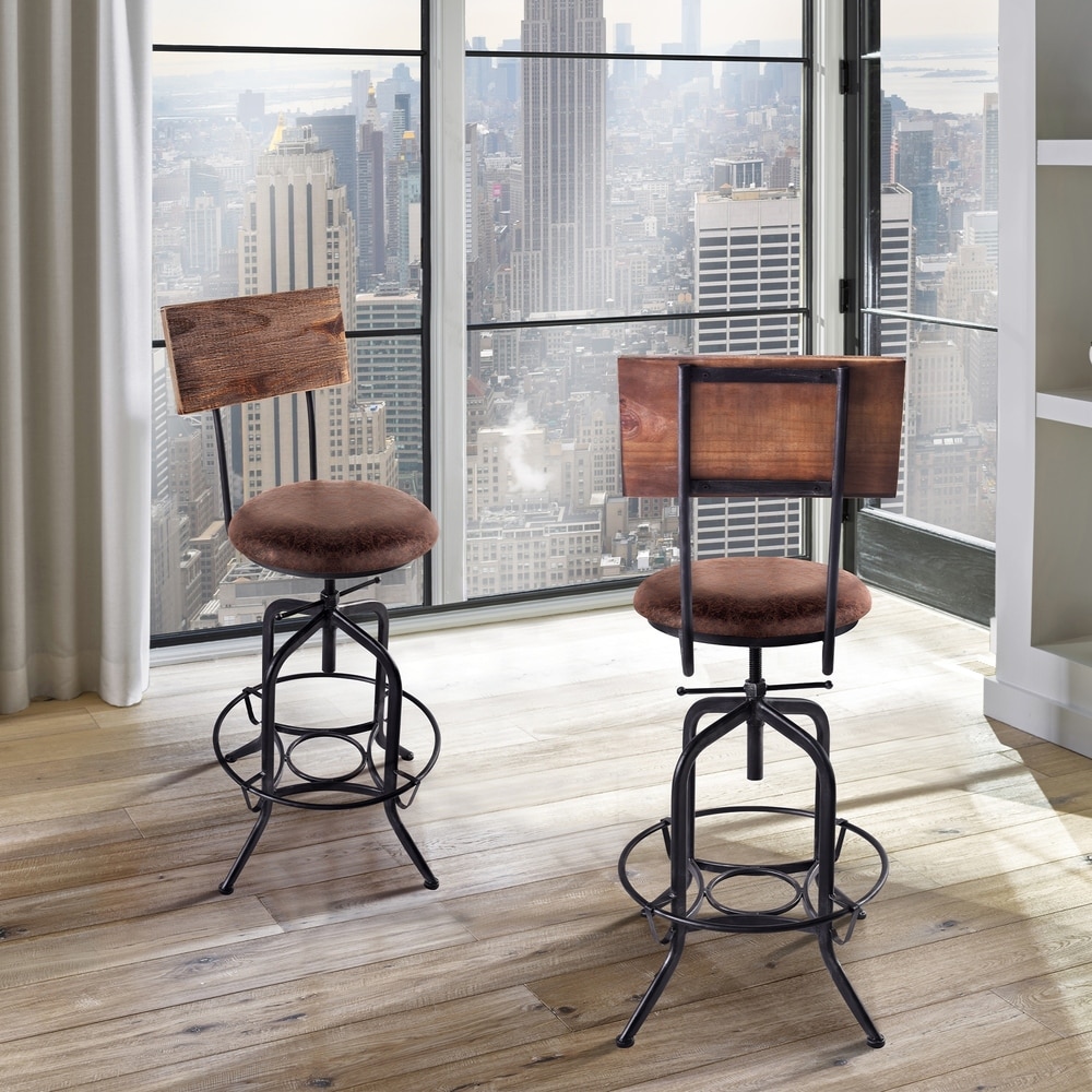 Armen Living  Damian  Industrial Grey Finish with Brown Fabric Seat Adjustable Bar Stool (Brown Fabric)