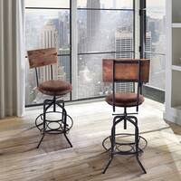 Armen Living Damian  Industrial Grey Finish with Brown Fabric Seat Adjustable Bar Stool