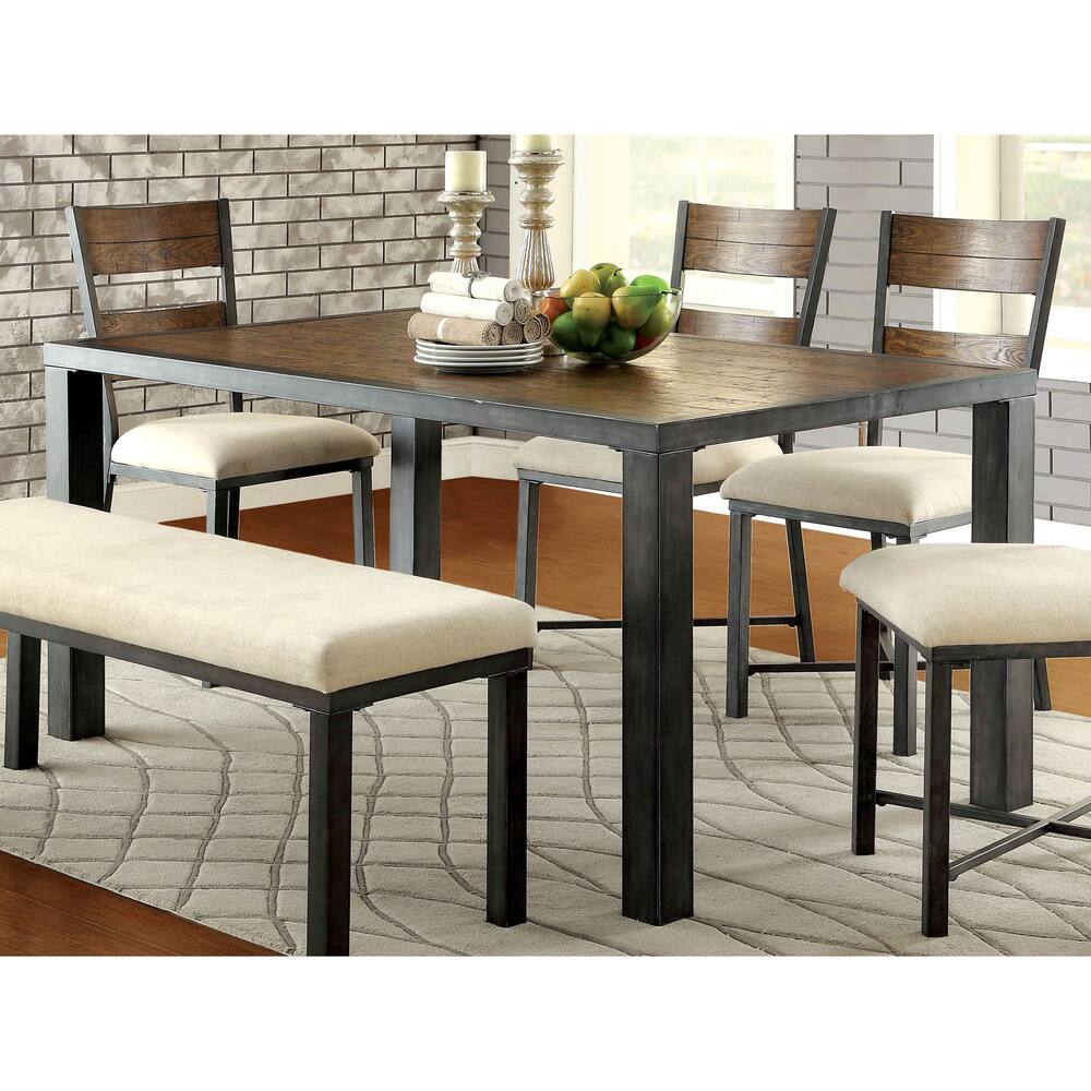 Furniture of America Nax Industrial Oak Metal 65.5-inch Dining Table