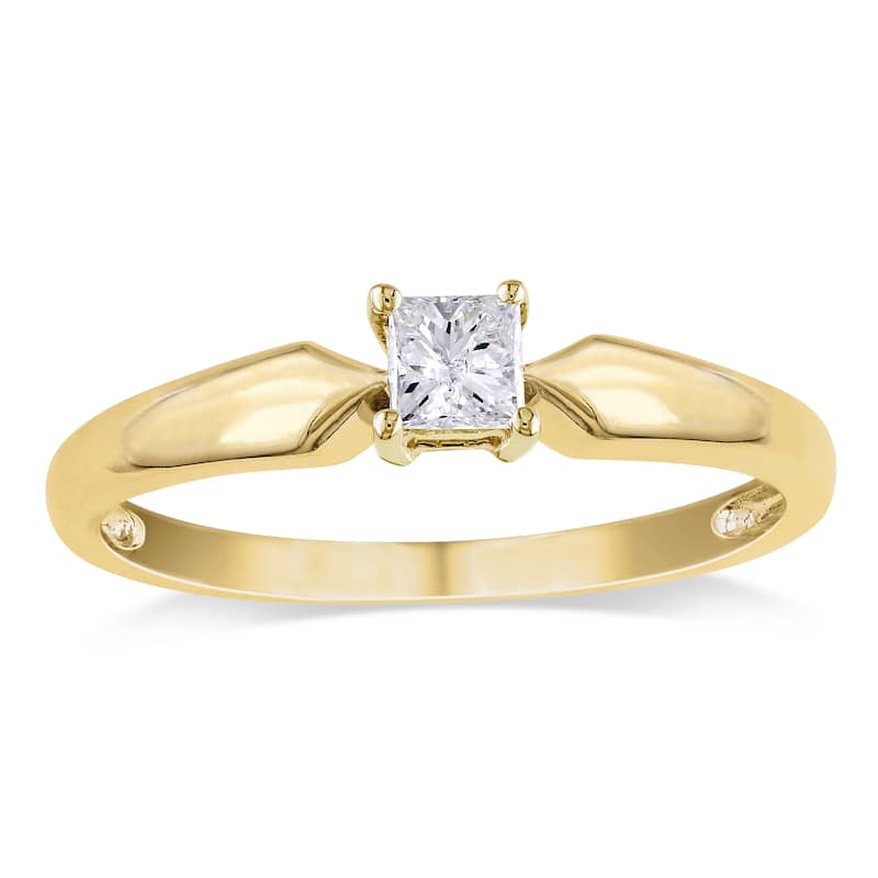 Miadora 10k Yellow Gold 1/4ct TDW Princess-cut Diamond Solitaire Engagement Ring (J-K, I2-I3) - White