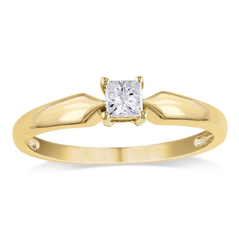 Miadora 10k Yellow Gold 1/4ct TDW Princess-cut Diamond Solitaire Engagement Ring (J-K, I2-I3) - White - 5.5