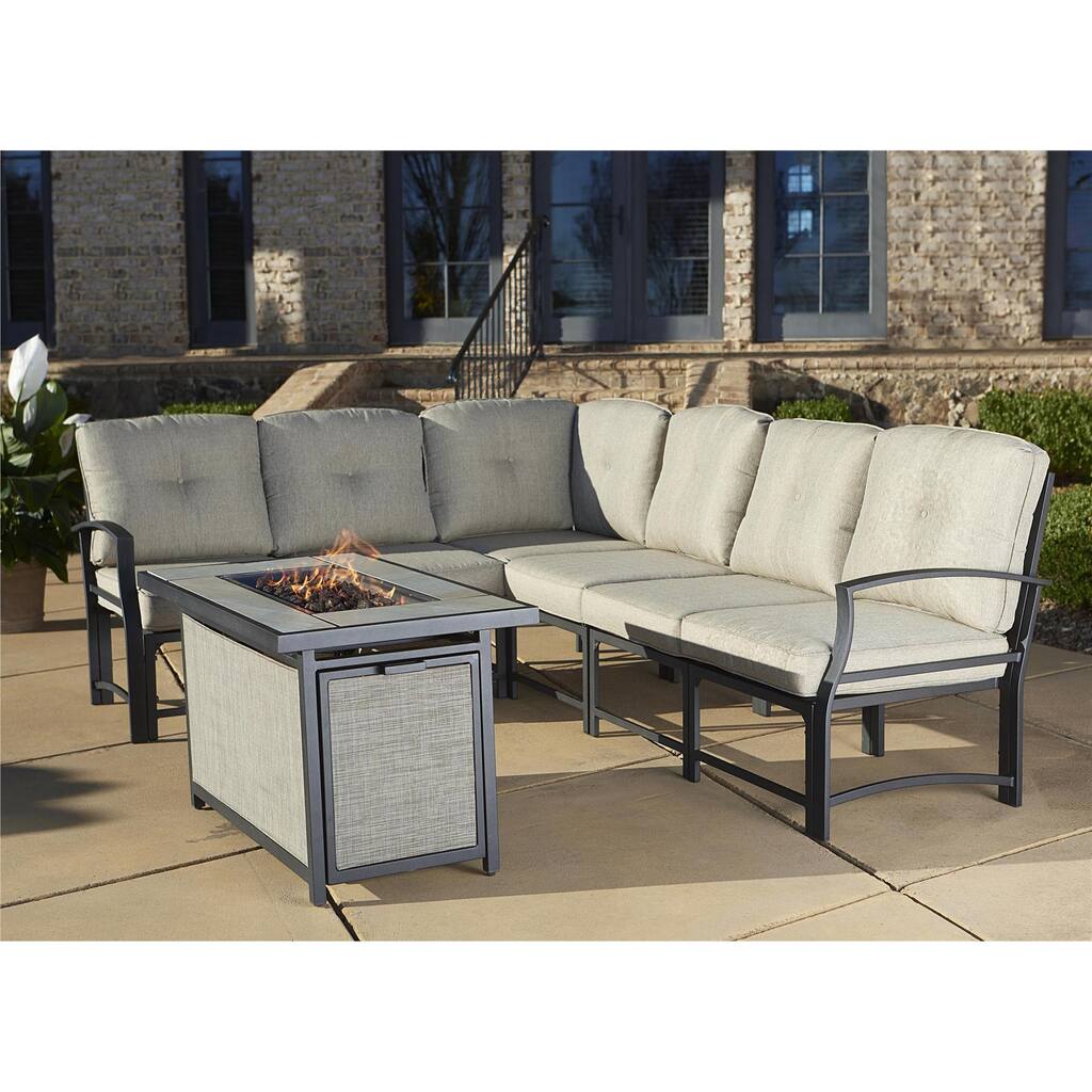 Cosco Outdoor Aluminum Sofa Sectional Patio Set with Gas Fire Pit Table