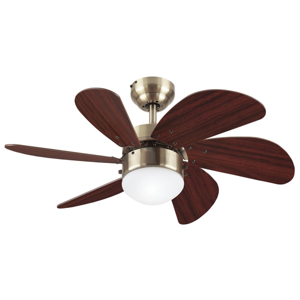 ... 7824865 30" Antique Brass Six Blade Ceiling Fan With Frosted Globe