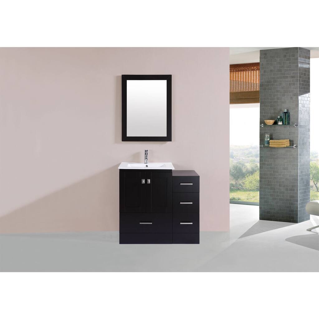 36-inch Redondo Espresso Single Modern Vanity with Side Cab and Int Sink