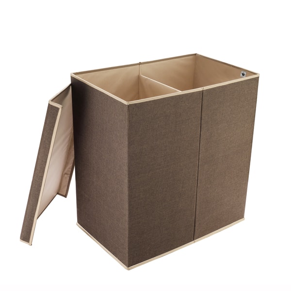 Villacera Double Laundry Hamper Two Compartment Sorter With Magnetic Lid Brown Overstock 11636877