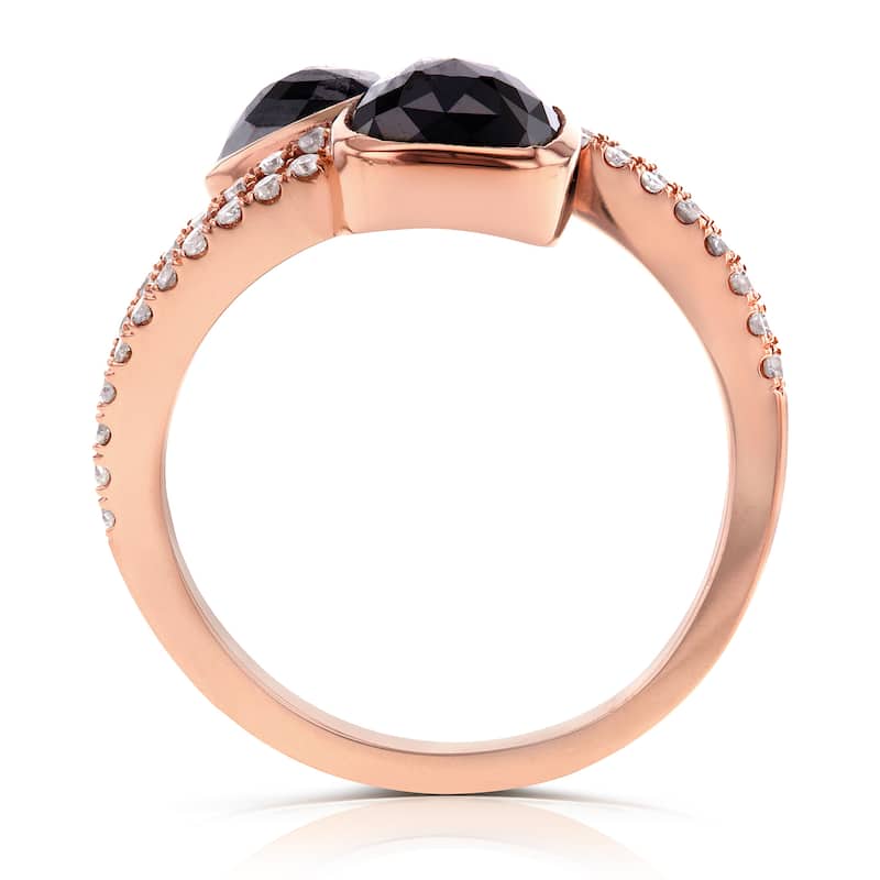 Kobelli 2.83 Carat Black & White Diamond 18k Solid Rose Gold Split Shank Wrap Over Toi et Moi Ring