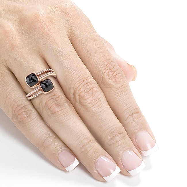 Kobelli 2.83 Carat Black & White Diamond 18k Solid Rose Gold Split Shank Wrap Over Toi et Moi Ring