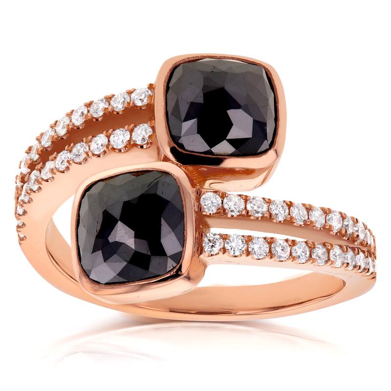 Kobelli 2.83 Carat Black & White Diamond 18k Solid Rose Gold Split Shank Wrap Over Toi et Moi Ring