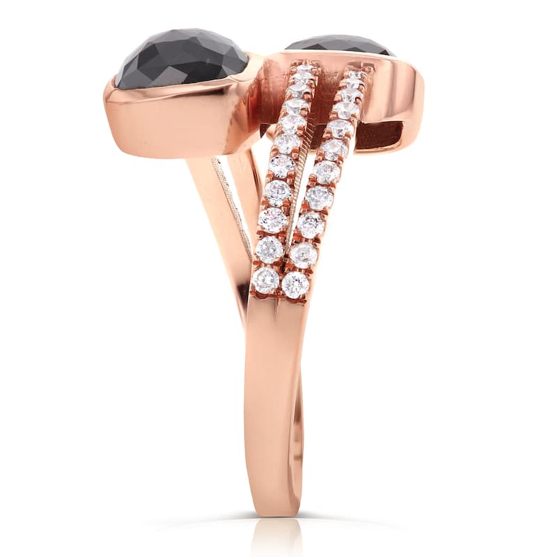 Kobelli 2.83 Carat Black & White Diamond 18k Solid Rose Gold Split Shank Wrap Over Toi et Moi Ring
