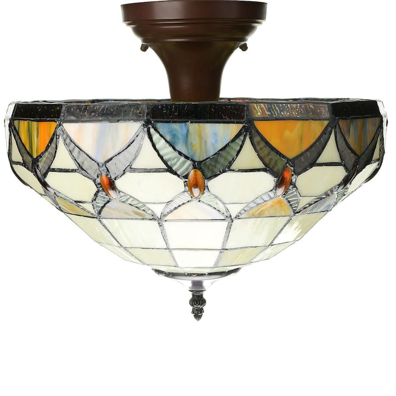 Axcel 2-light Off-white 12-inch Tiffany-style Ceiling Lamp
