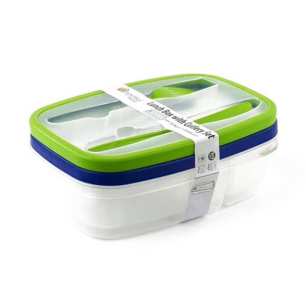 Pack Of 2 Plastic Bento Lunch Box Set With Utensils Food Pack Of 2 Plastic Bento Lunch Box