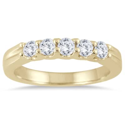 Marquee Jewels 14k Yellow Gold 1/2ct TDW Diamond 5 Stone Band