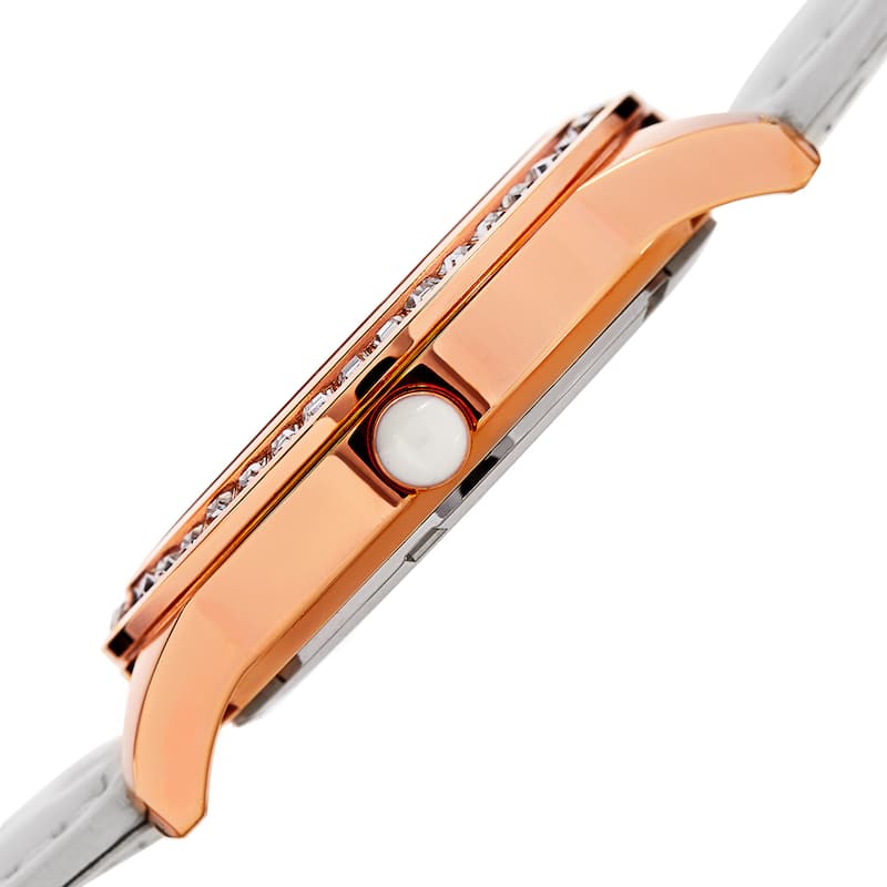 Burgi Women's Quartz Austrian Crystal Leather Strap Watch - White