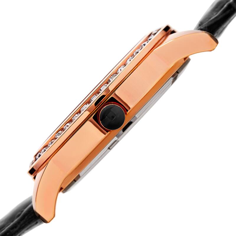 Burgi Women's Quartz Austrian Crystal Leather Strap Watch - black