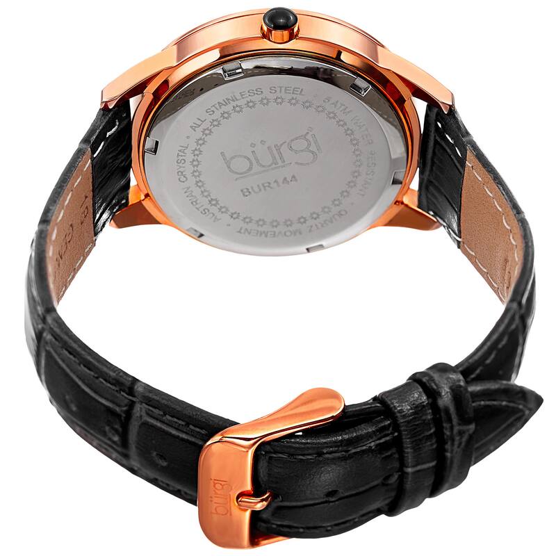Burgi Women's Quartz Austrian Crystal Leather Strap Watch - black