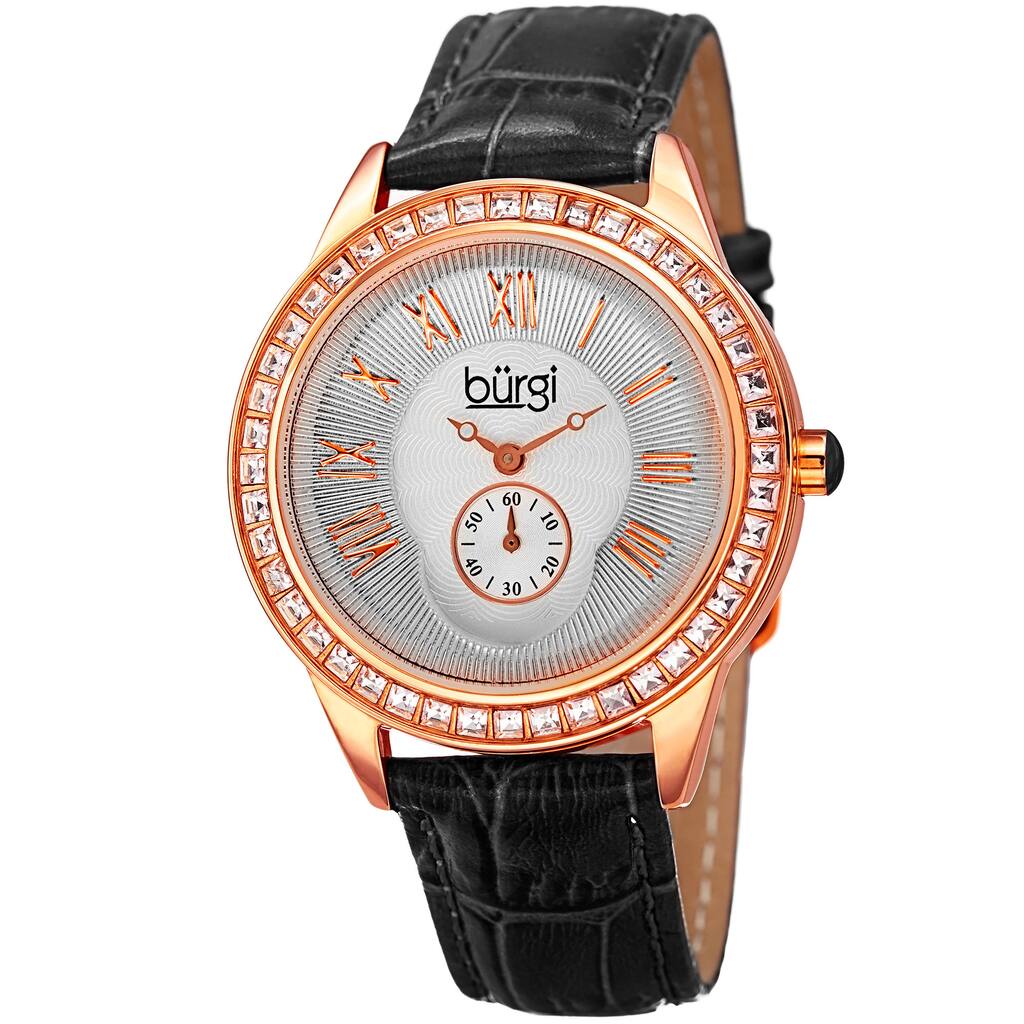 Burgi Women's Quartz Austrian Crystal Leather Strap Watch - black