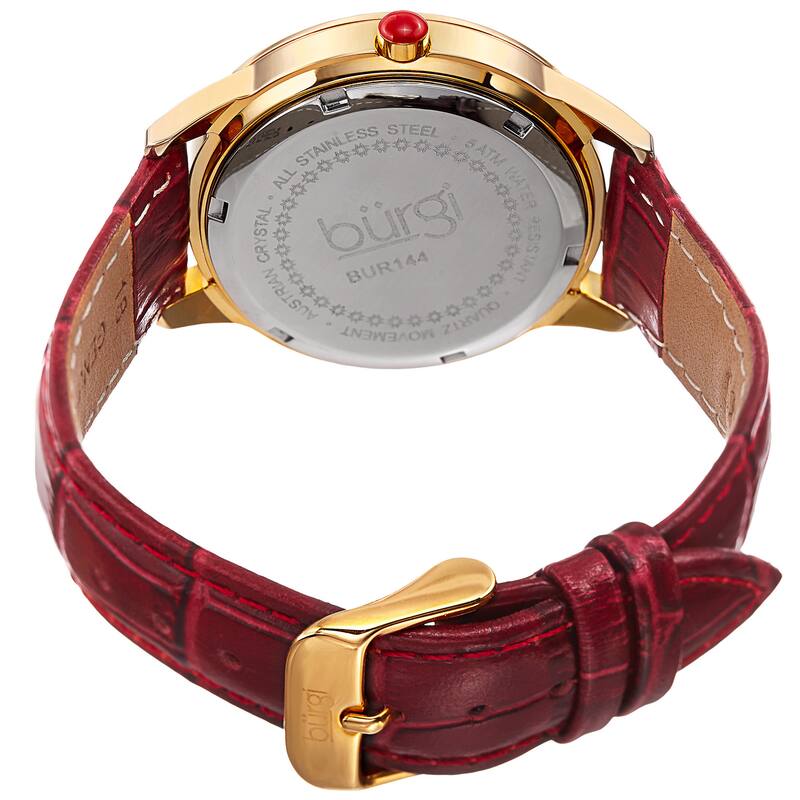 Burgi Women's Quartz Austrian Crystal Leather Strap Watch - Red