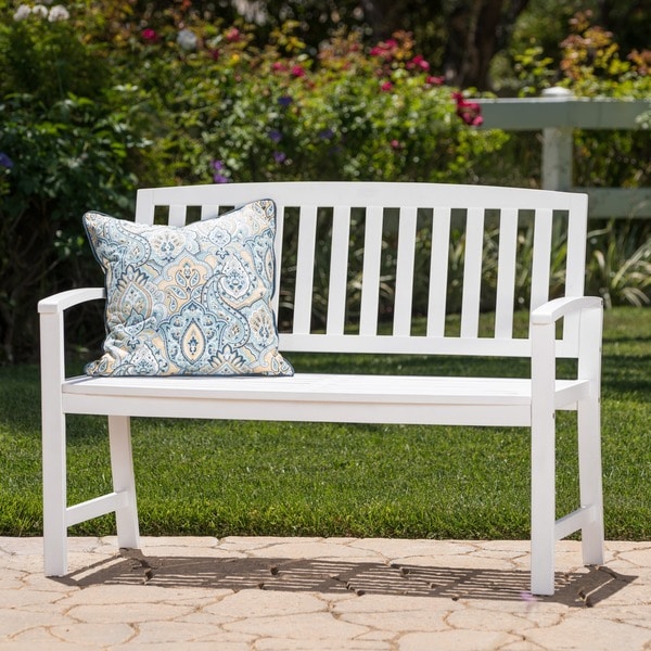 white wooden porch bench