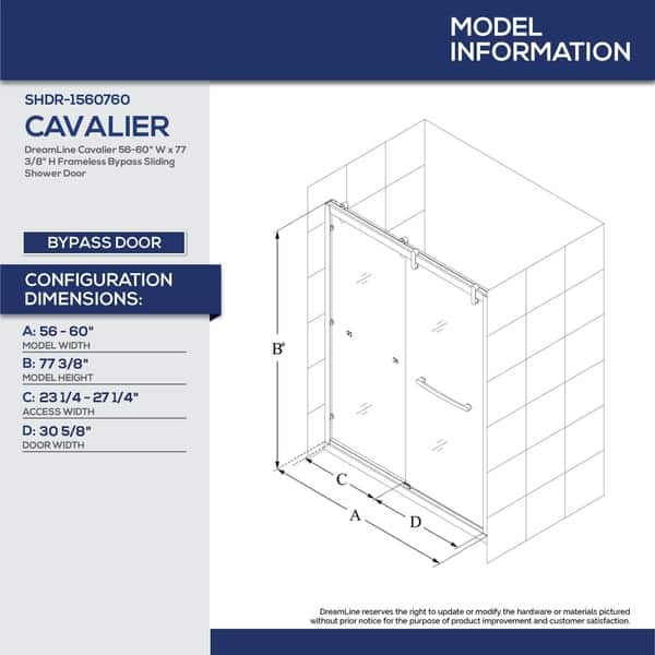 Dreamline Cavalier 56 60 In W X 77 3 8 In H Frameless Bypass Sliding Shower Door 56 60 W Overstock 11642979