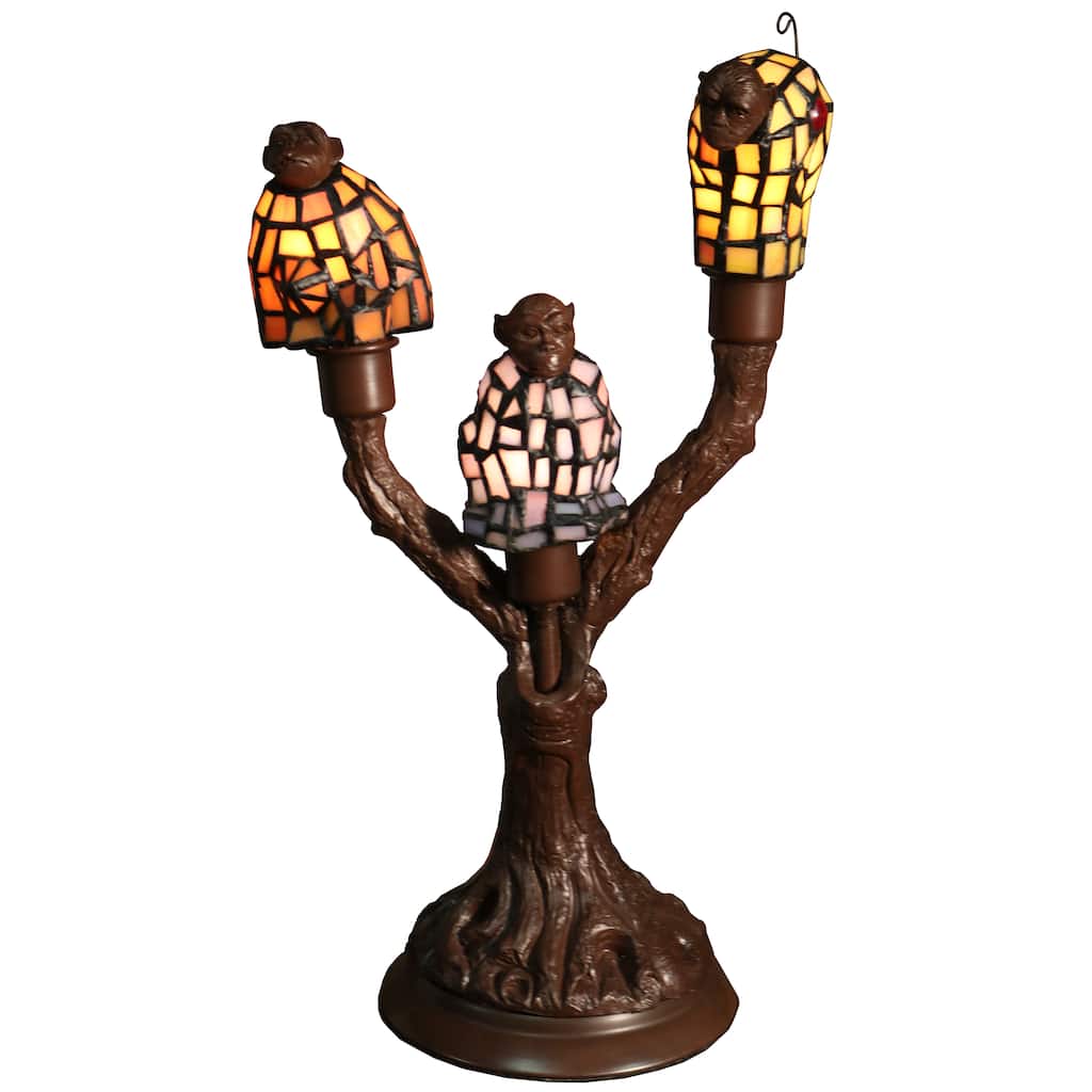 Warehouse of Tiffany Zendaya 3-light Monkey-shaped 17-inch Tiffany-style Table Lamp