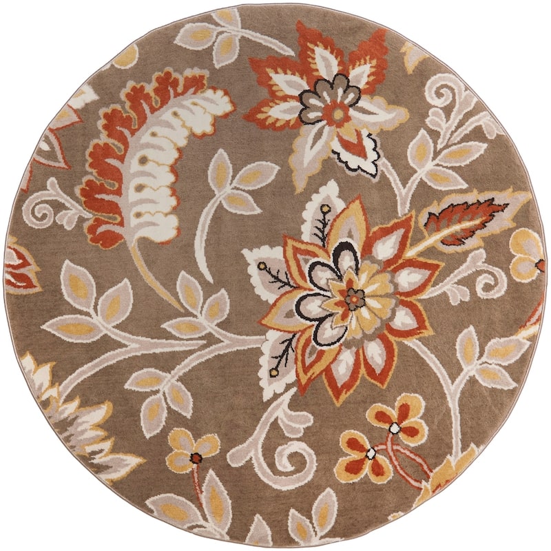 Home Dynamix Tremont Teaneck Contemporary Floral Area Rug - Taupe/Salmon - 7'10" Round - 8' Round - Round