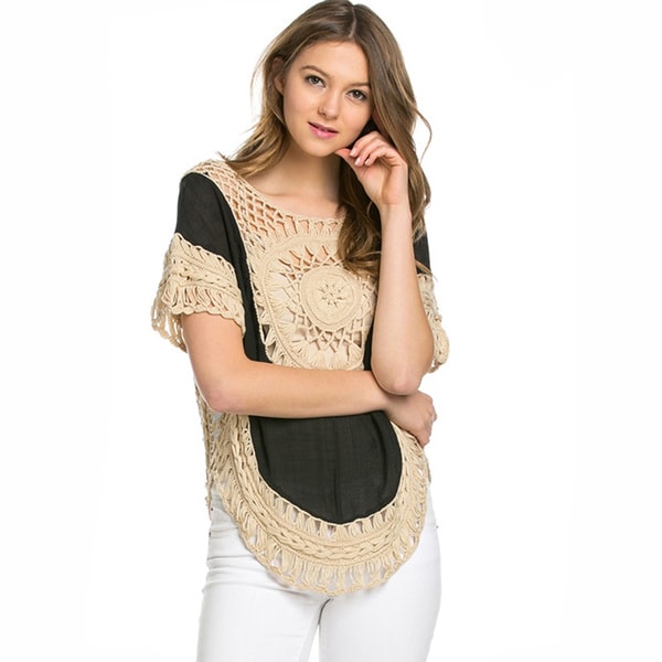 Kate Marie Womens 3/4 Sleeve Laced Crochet Poncho   18575975