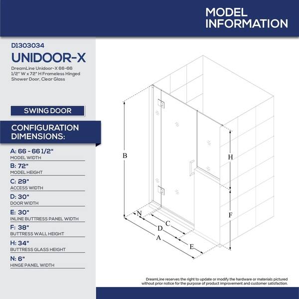 Dreamline Unidoor X 66 66 1 2 In W X 72 In H Frameless Hinged Shower Door 66 66 5 Overstock