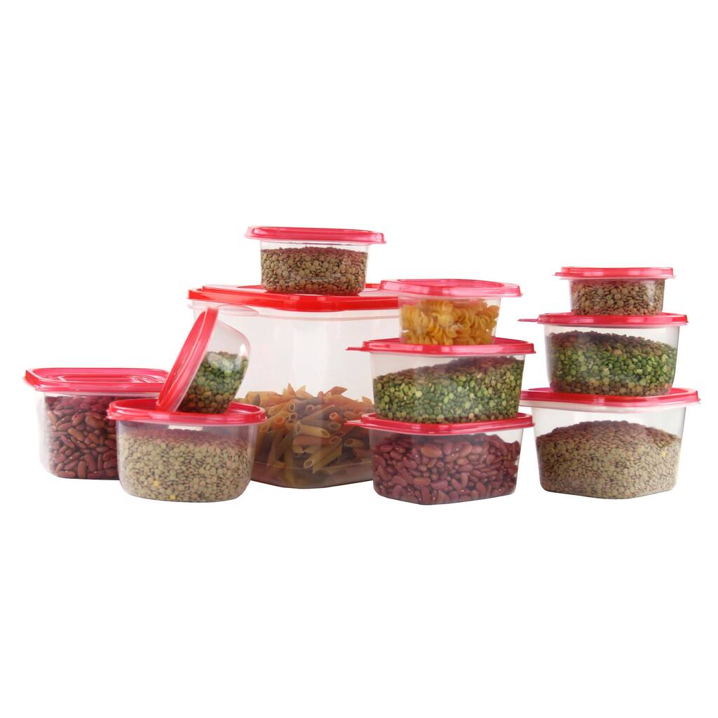 42 Pcs Reusable Plastic Food Storage Containers Set with Air Tight Red Lids