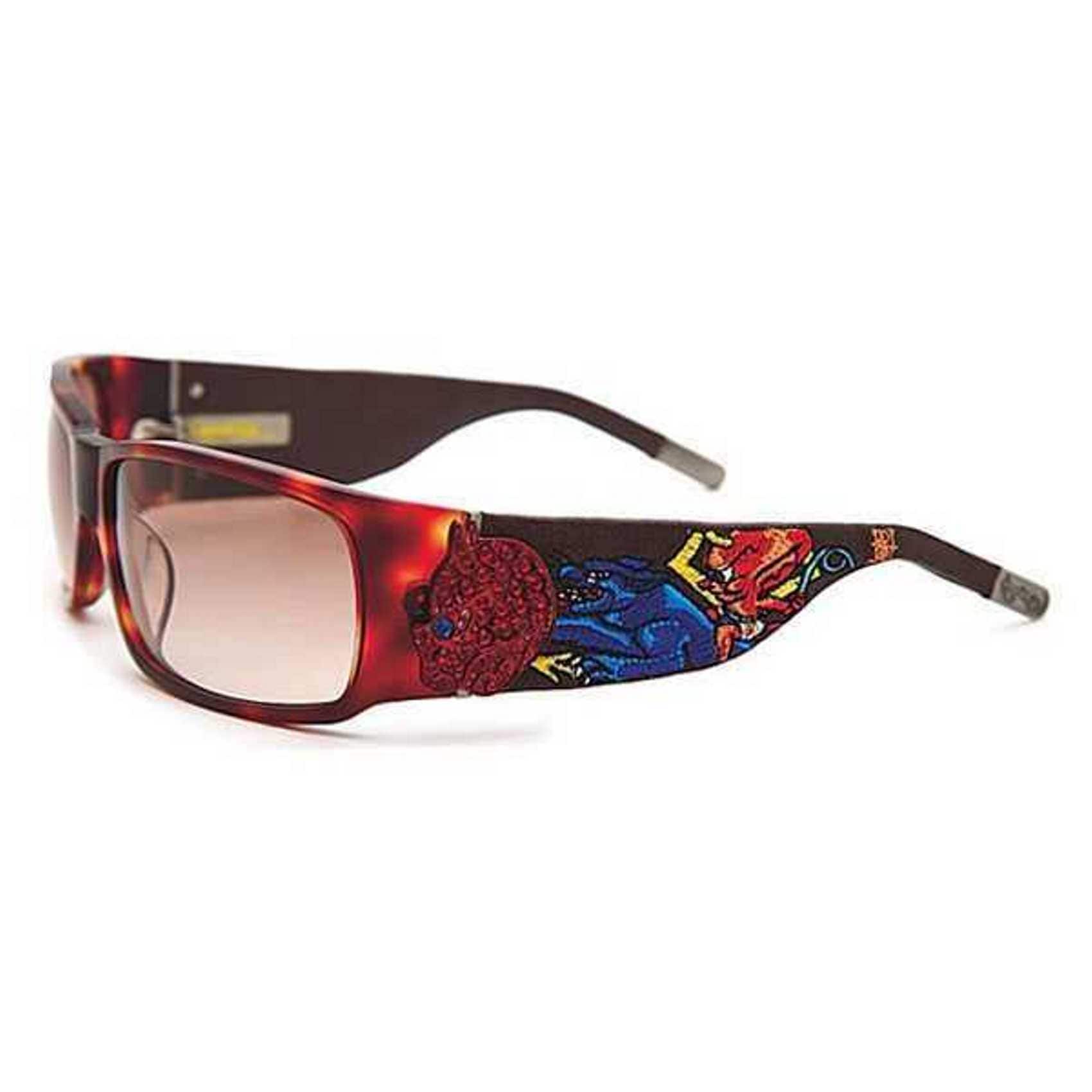 Ed Hardy Ehs-036 Devil On Panther Flat Sunglasses Tortoise//Brown