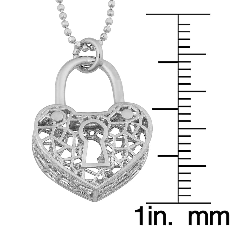 Argento Italia Rhodium Plated Sterling Silver Keyhole Heart Pendant on Bead Chain Necklace (18 inches)