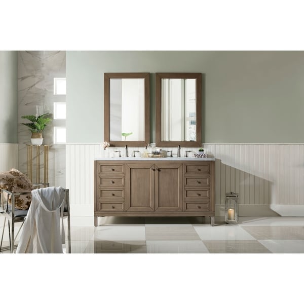 Chicago 60" Double Vanity, White Washed Walnut