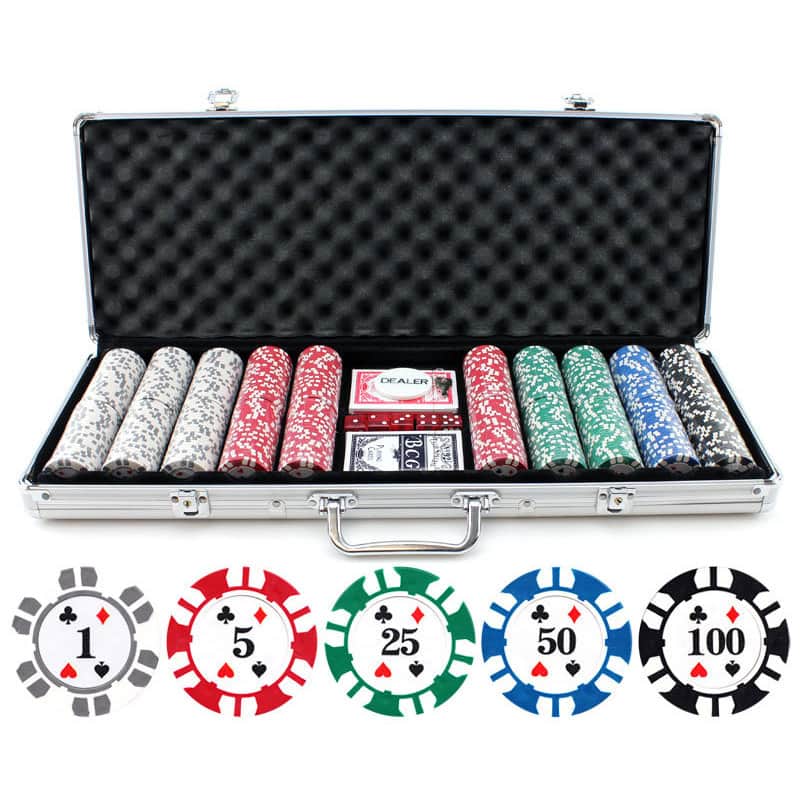 13.5g 500-piece Double Stripe Suited Clay Poker Chip Set