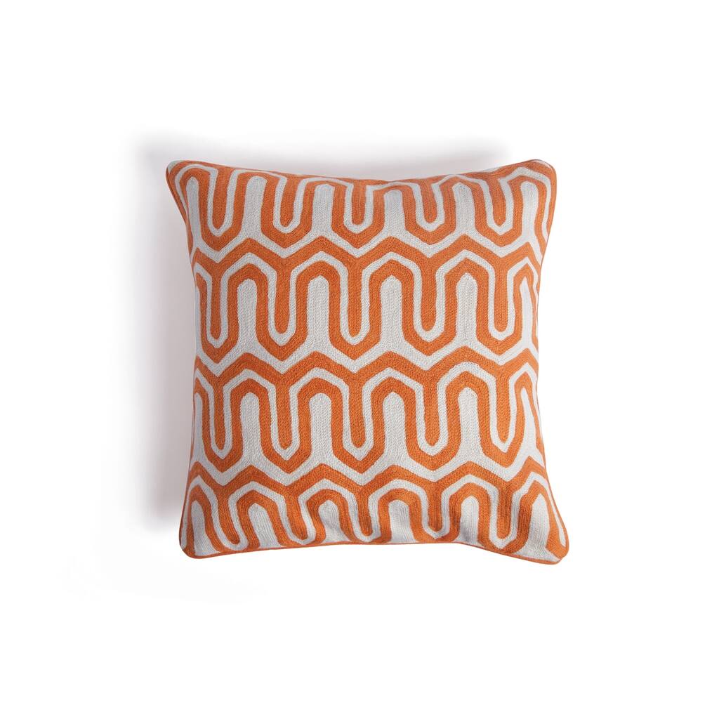 Orange and White Square Cotton Throw Pillow