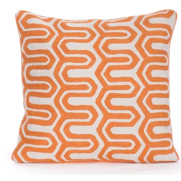 Orange and White Square Cotton Throw Pillow