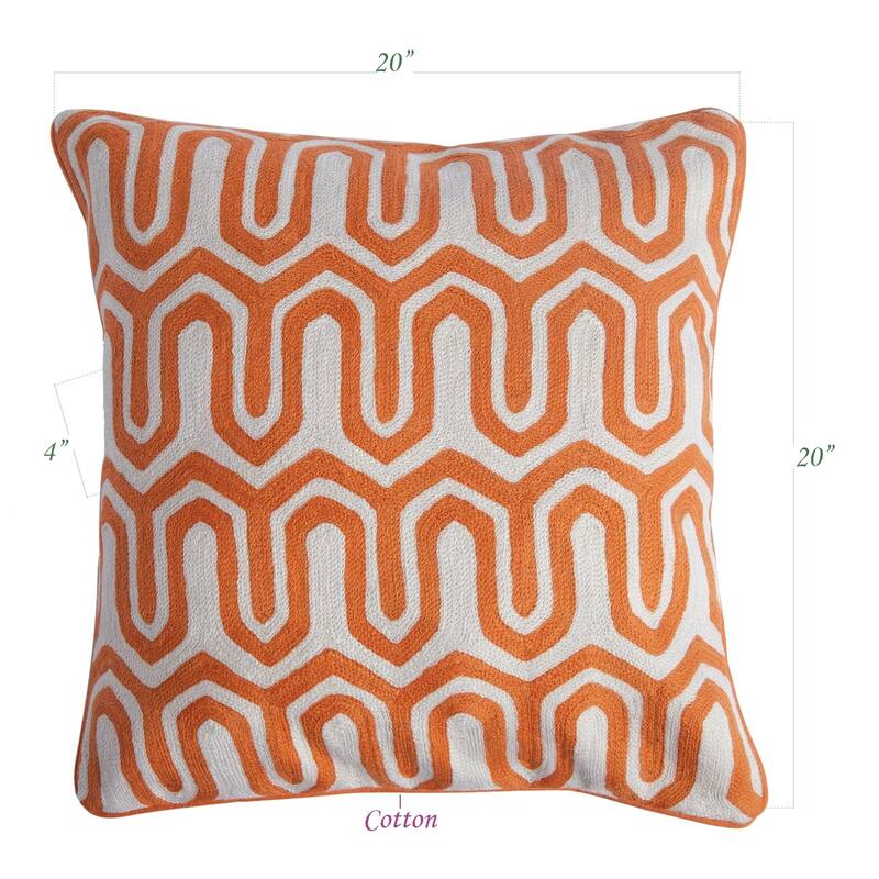 Orange and White Square Cotton Throw Pillow