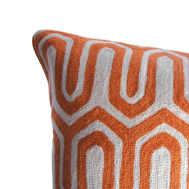 Orange and White Square Cotton Throw Pillow