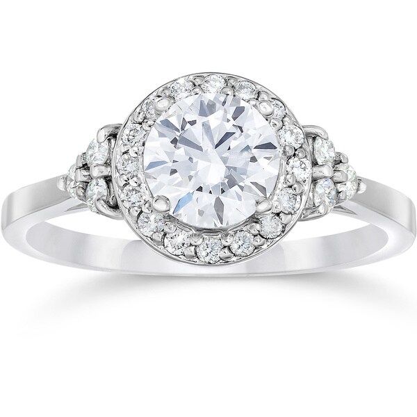 14k White Gold 1ct TDW Halo Vintage Diamond Engagement Ring - Free ...