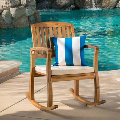 Selma Teak Finish Acacia Rocking Chair with Cushion by Christopher Knight Home