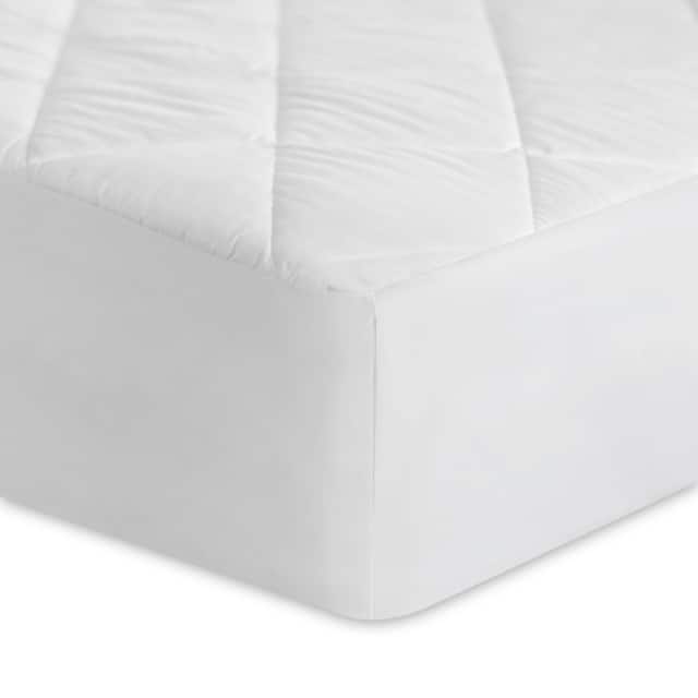 Deep Pocket Fit Quilted Mattress Pad with Damask Cover and Down Alternative Fill by SLEEP TITE - White