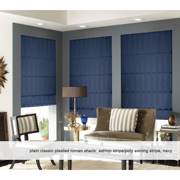 First Rate Blinds Roman Shades Ashton Stripe Navy Plain Fold 38 First Rate Blinds Roman Shades Ashton Stripe Navy Plain Fold 38 To 5 Inches Wide