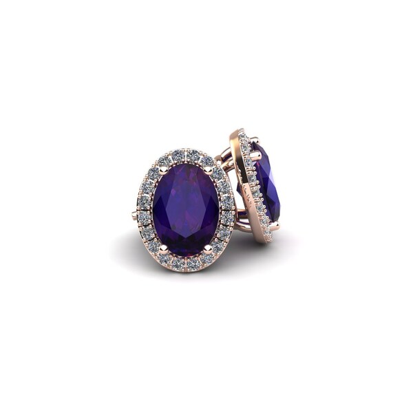 10k Rose Gold 2 5 Tgw Oval Shape Amethyst And Halo Diamond 10k Rose Gold 2 5 Tgw Oval Shape Amethyst And Halo Diamond Stud Earrings