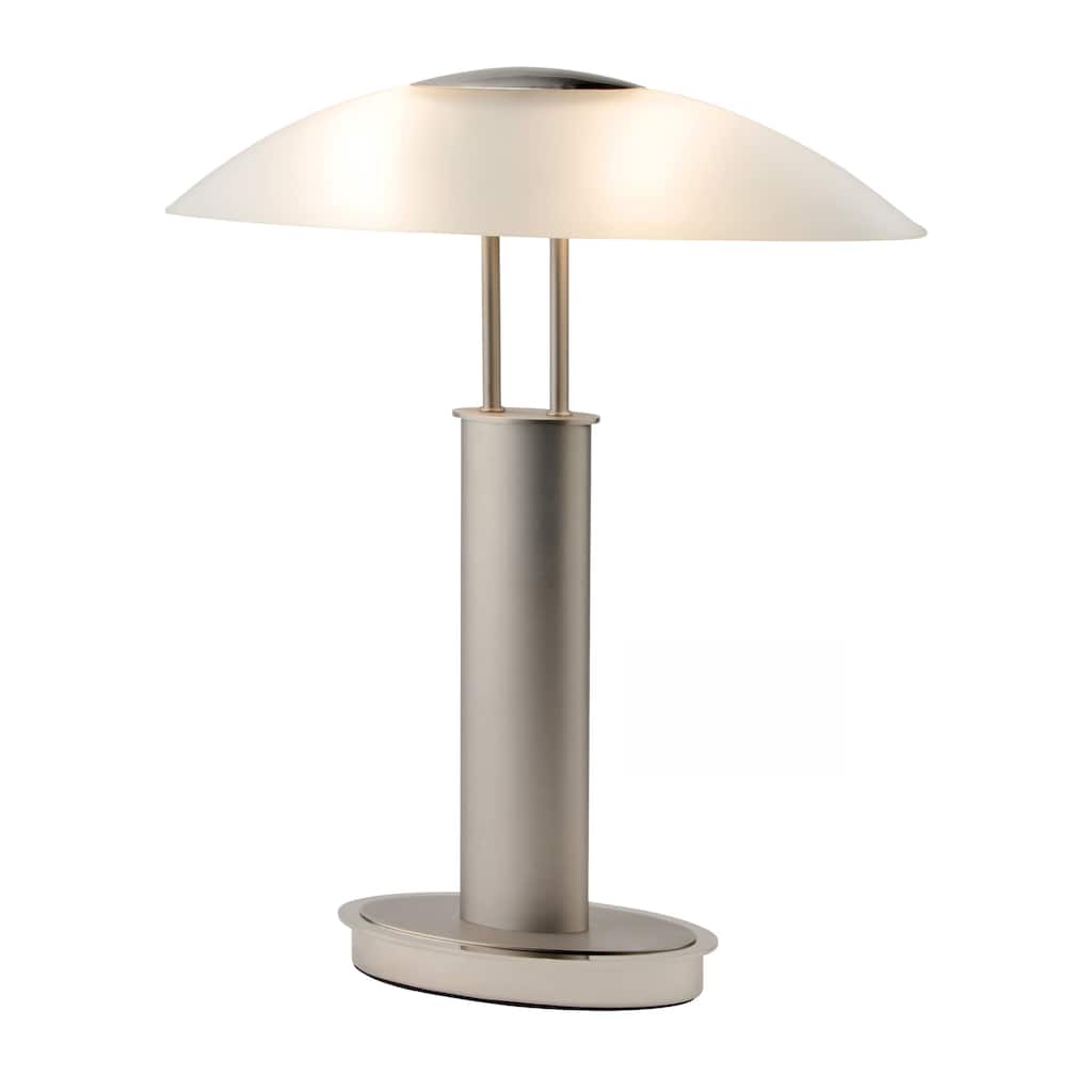 2 Tone Satin Nickel LED Touch Table Lamp with Oval Canoe and Frosted Glass Shade