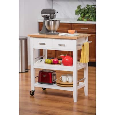 Trinity White Wooden Kitchen Cart wtih Drawers and Tray