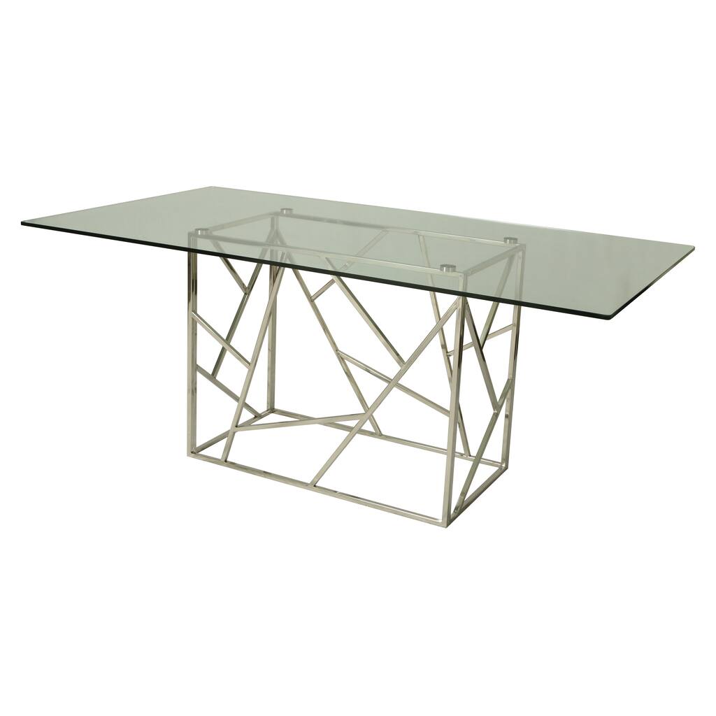 Stainless Steel Rectangular Dining Table with Glass Top - Silver