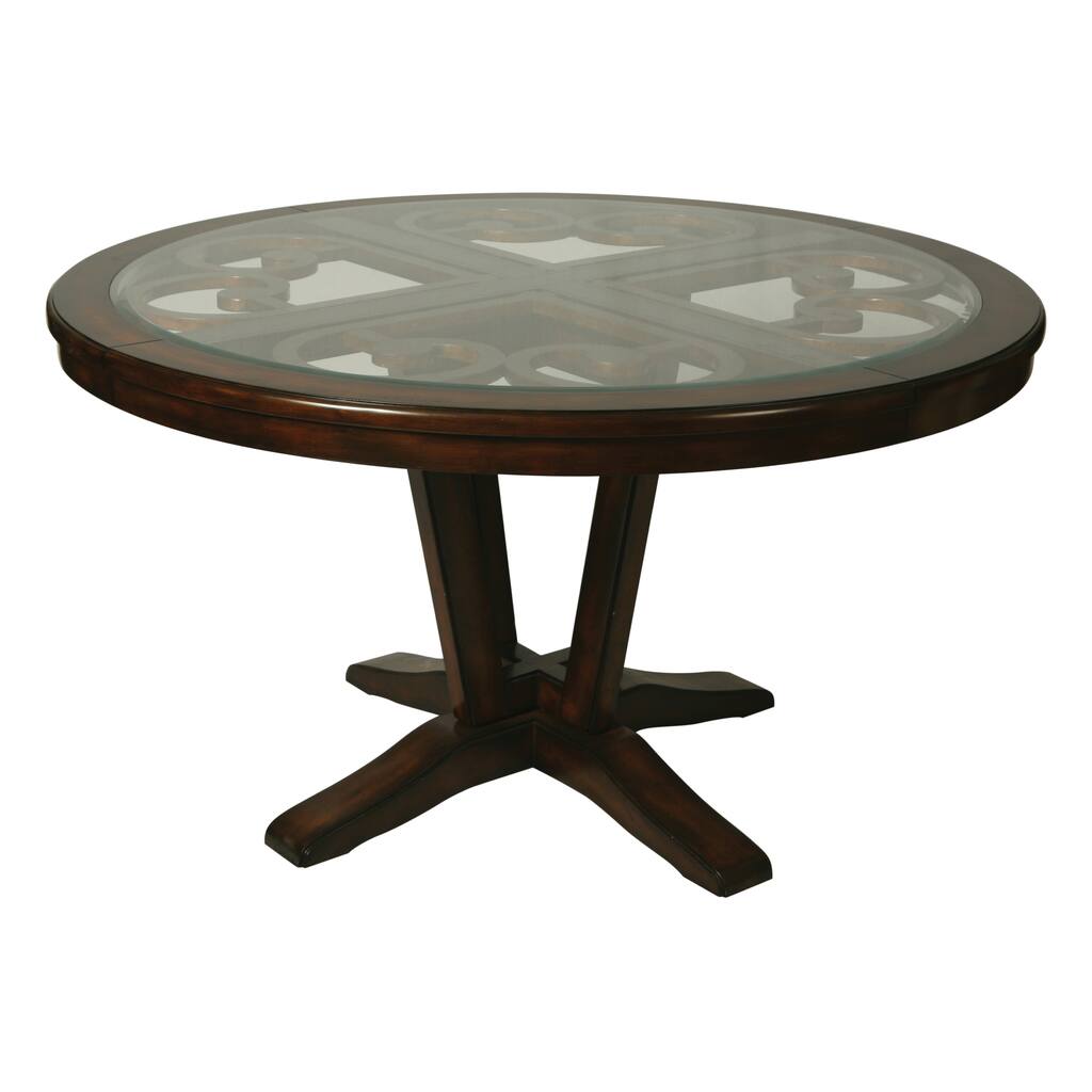 Round Dining Table with Glass Insert - Cherry Brown