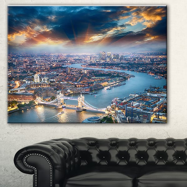 Designart Aerial View Of London At Dusk Cityscape Photo Large Canvas Print Blue Overstock 11658227