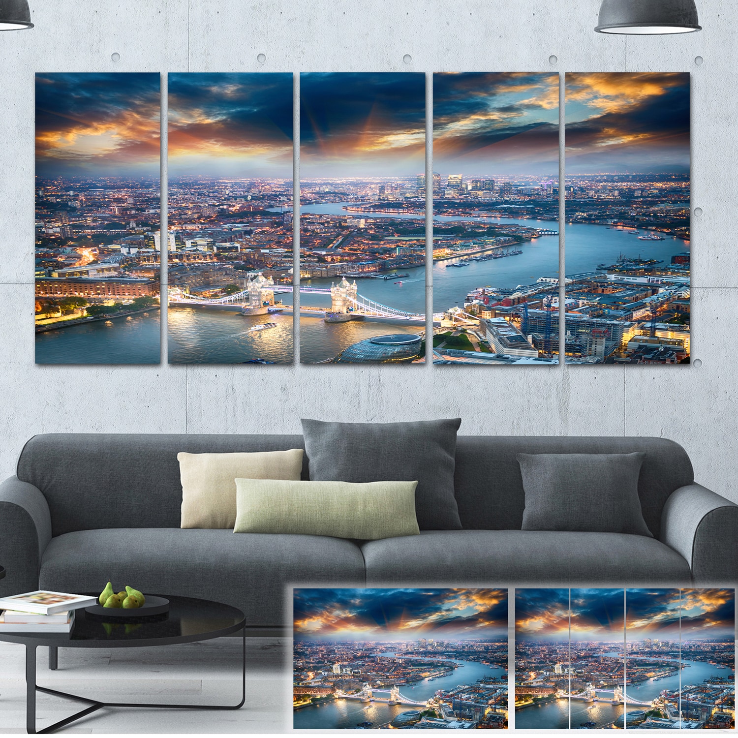 Designart Aerial View Of London At Dusk Cityscape Photo Large Canvas Print Blue Overstock 11658227